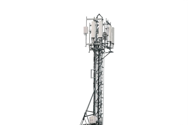 CloseUp of Isolated Telecommunication Tower with Cellular Antennas for 4G and 5G Connection Cellular antenna repeater tower
