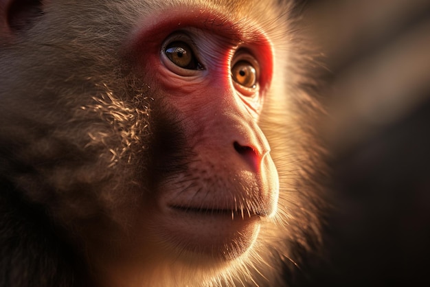 Photo closeup of japanese macaque on blurry background generative ai