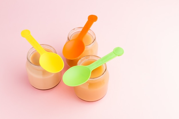 Photo closeup of jars of baby food