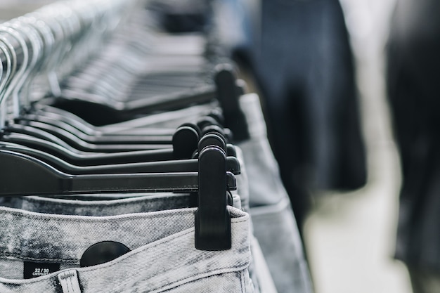 Closeup of jeans in a shop