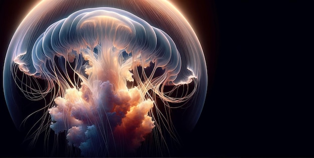 Близкий взгляд на медузу, плавающую во Вселенной