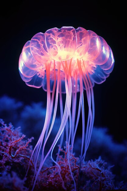 Closeup of a jellyfish in the ocean