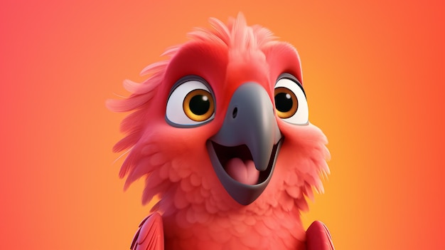 CloseUp of a Joyful 3D Cartoon Parrot on Gradient