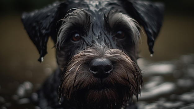 Closeup of a joyful puppy miniature schnauzer Generative AI