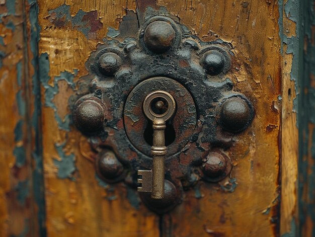 Closeup of a key entering a lock