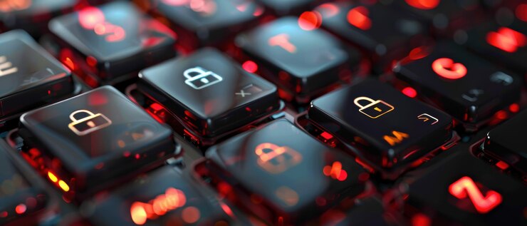 Photo a closeup of a keyboard with security icons