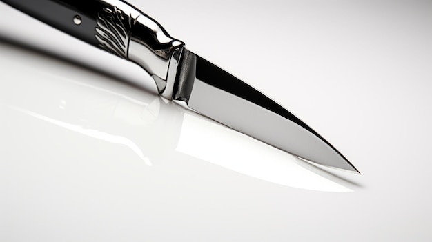 Closeup Knife On White Surface With Striking Contrast