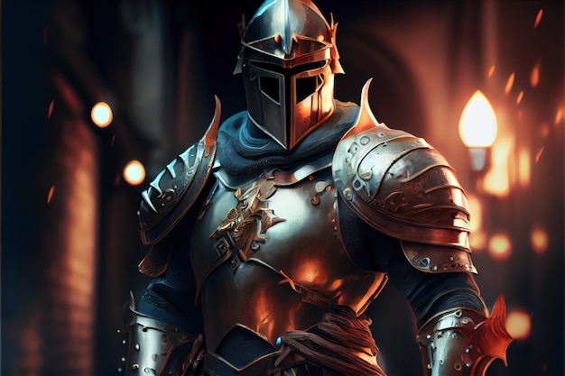 Closeup of a knight in armor Generative AI