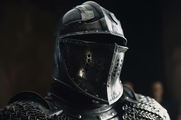 Closeup of a knight in a helmet with a visor Generative AI