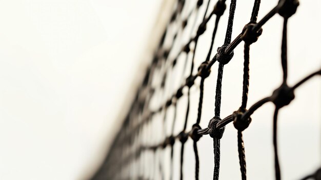 Closeup of the knots in a black tennis net