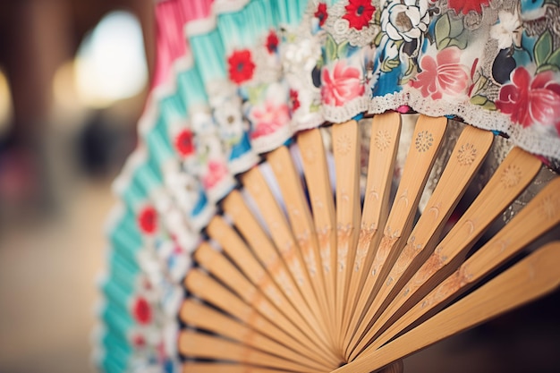 Closeup on lacework of a dancers traditional fan