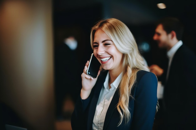 Closeup of a lady smiling during a phone call