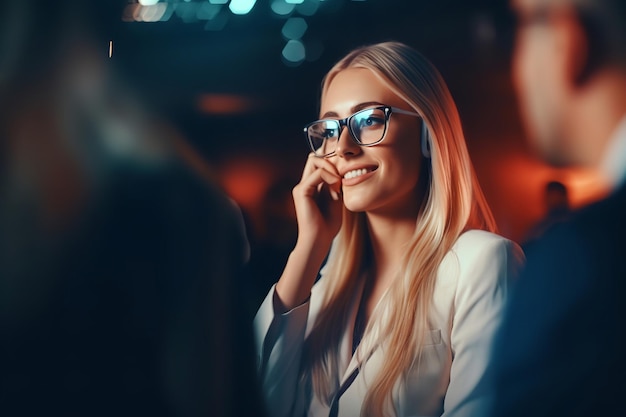 Closeup of a lady smiling during a phone call