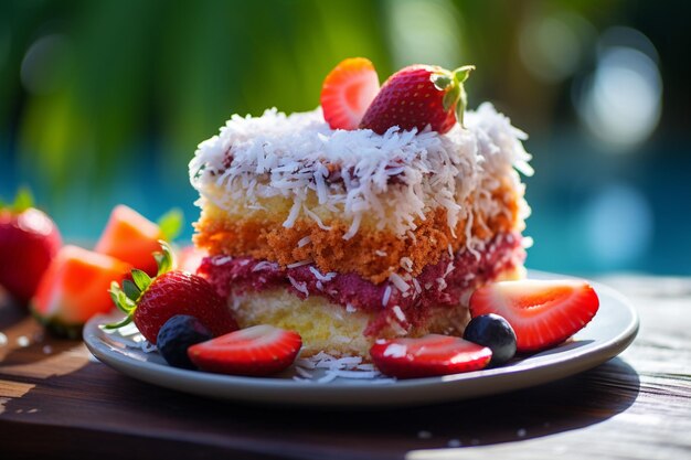 Foto closeup della torta lamingtion in splendore vivido