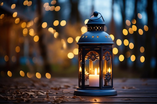 Closeup of a lantern lit with a candle
