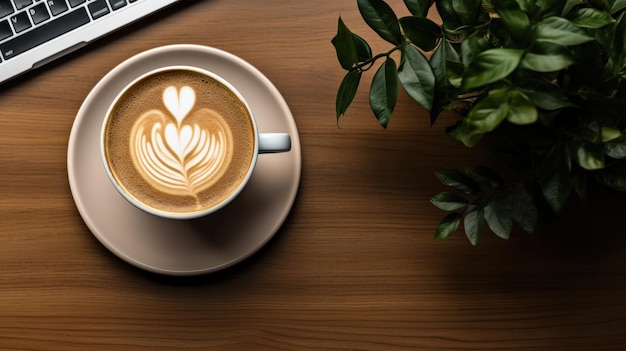 Closeup of a laptop and coffee