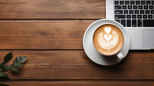 Closeup of a laptop and coffee