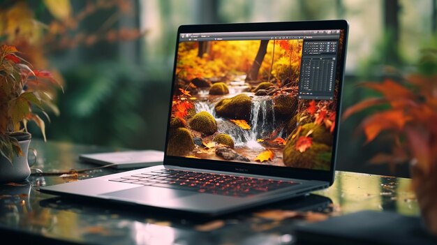 Closeup of laptop with circuit on screen Technology concept 3D Rendering
