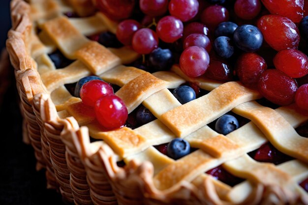 Closeup of lattice pie crust design with berries created with generative ai