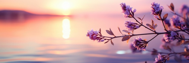 Photo closeup of lavender at sunset design template for lifestyle illustration