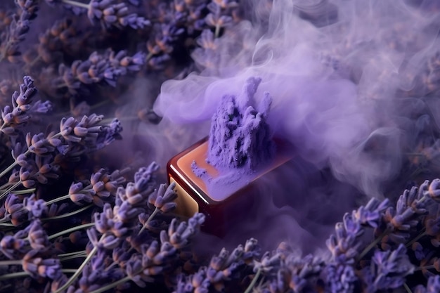 Closeup of lavender with perfumed smoke Generative Ai