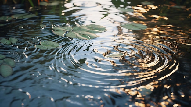 a closeup of a leaf on the water