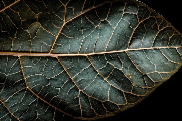 Photo closeup of leaf with veins and patterns visible