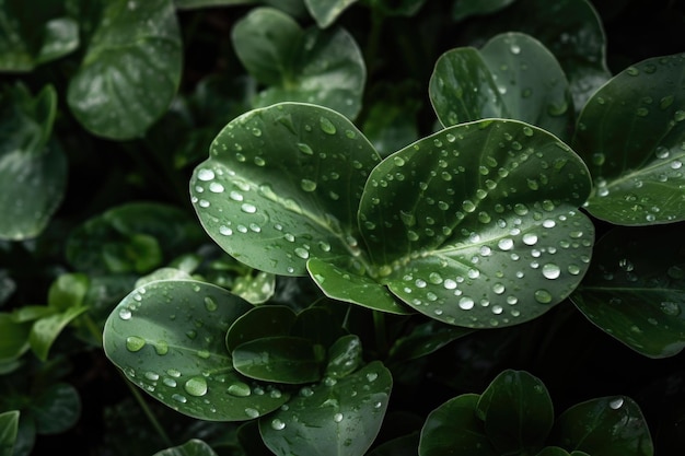 Closeup of leafy green plant with droplets of water on its leaves created with generative ai