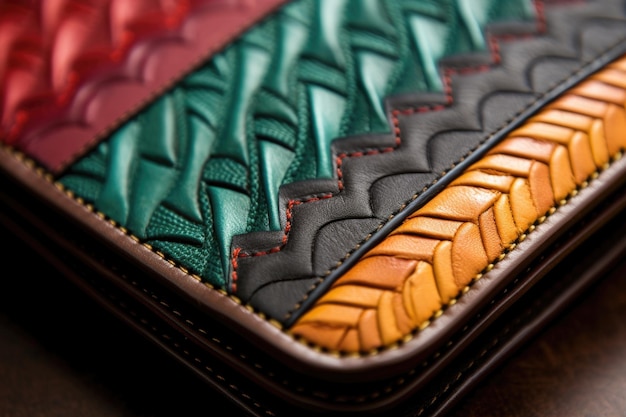 Photo closeup of leather stitching on a handmade wallet created with generative ai