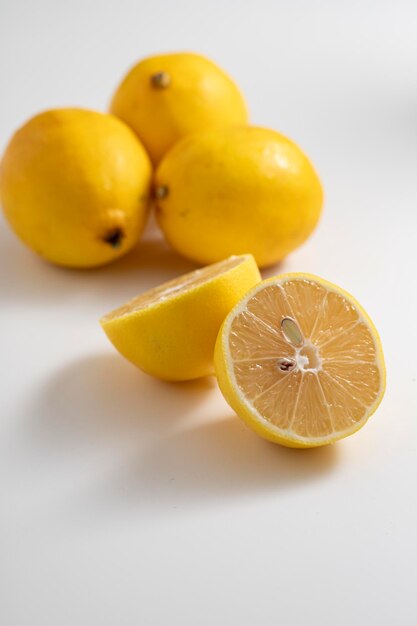 Closeup lemons on a white background