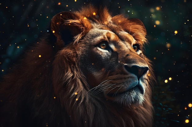 Крупный план льва Panthera leo на черном фоне Сгенерирована нейронная сеть AI