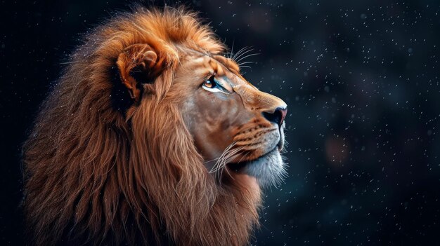 CloseUp of a Lions Face on a Black Background