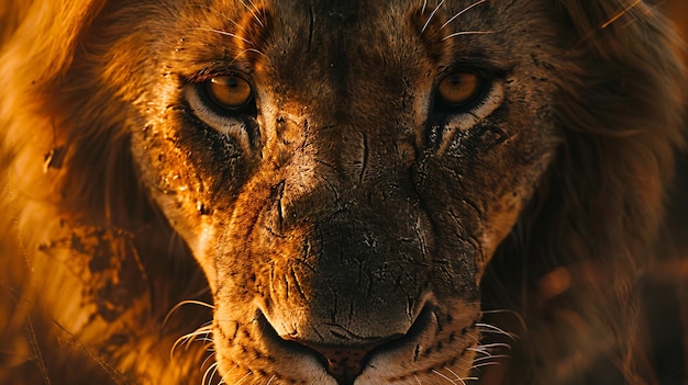 A closeup of a lions face