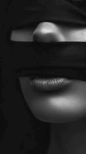 Photo closeup of lips and nose covered with black fabric