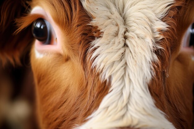 Photo closeup of a little cow's face with expressive eyes