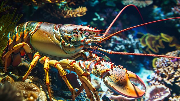 Closeup of Lobster on Coral Reef