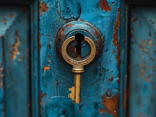 Photo closeup of a lock and key