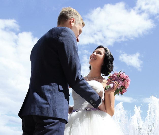 Closeup of a loving bride and groom