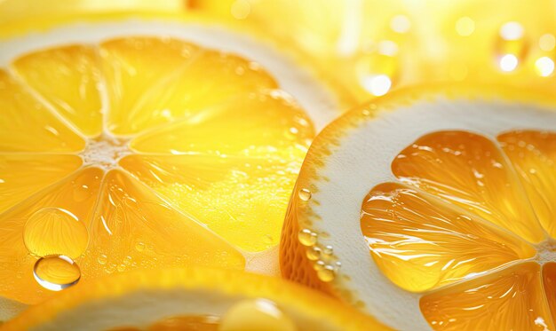 Closeup of a luminous lemon slice radiating freshness against a vibrant backdrop ideal for culinary health and refreshing beverage advertisements created with generative ai tools