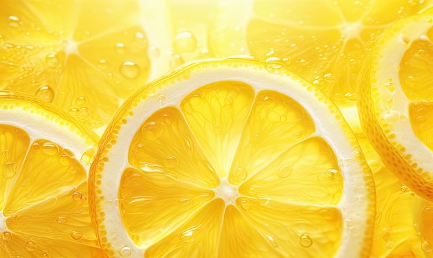 Closeup of a luminous lemon slice radiating freshness against a vibrant backdrop Ideal for culinary health and refreshing beverage advertisements Created with generative AI tools