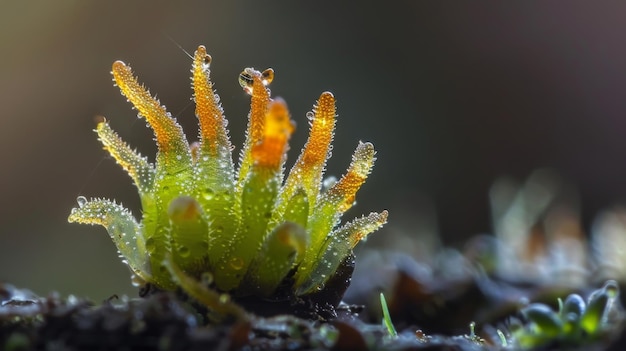 Foto close-up di una spora di lycopodium che evidenzia le sue piccole dimensioni e il suo potenziale di germinazione e crescita