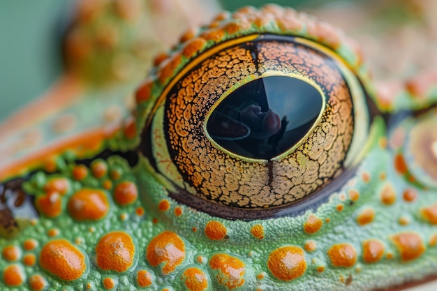 Photo closeup macro photography of a colorful reptile eye and textured skin detail
