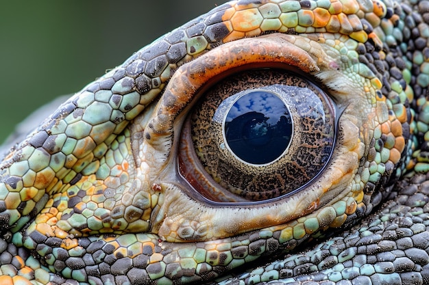 CloseUp Macro Photography of Colorful Reptile Eye with Detailed Skin Texture