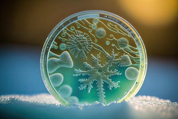 CloseUp Macro Shot of Bacteria in Laboratory Petri Dish by Generative AI