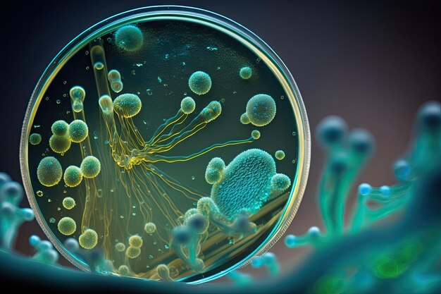 CloseUp Macro Shot of Bacteria in Laboratory Petri Dish by Generative AI