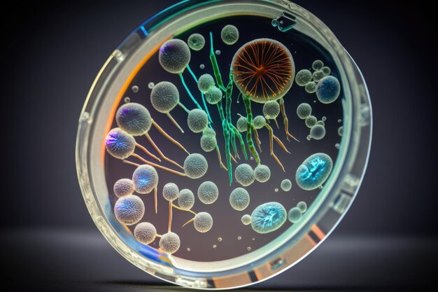 CloseUp Macro Shot of Bacteria in Laboratory Petri Dish by Generative AI