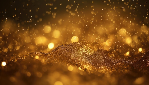 Closeup macro shot of a golden spreading glitter