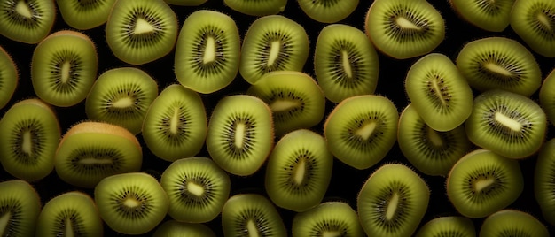 Photo closeup macro shot of a perfectly arranged expanse of fresh kiwi