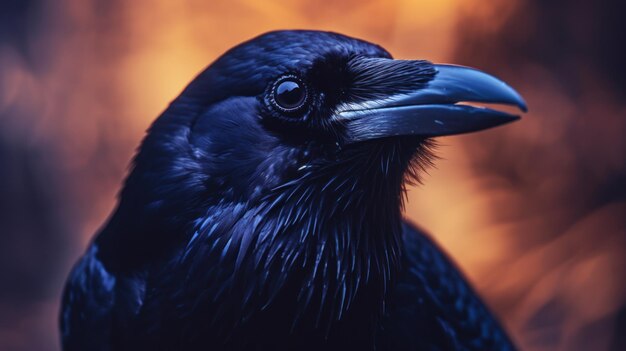 A closeup macro shot of a raven