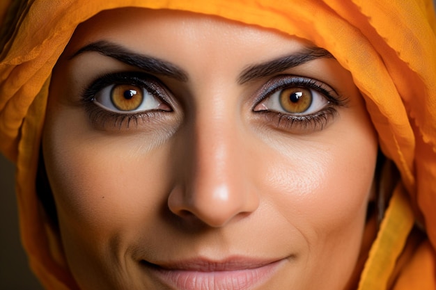 Closeup macro shot of woman face with colorful rainbow pattern makeup